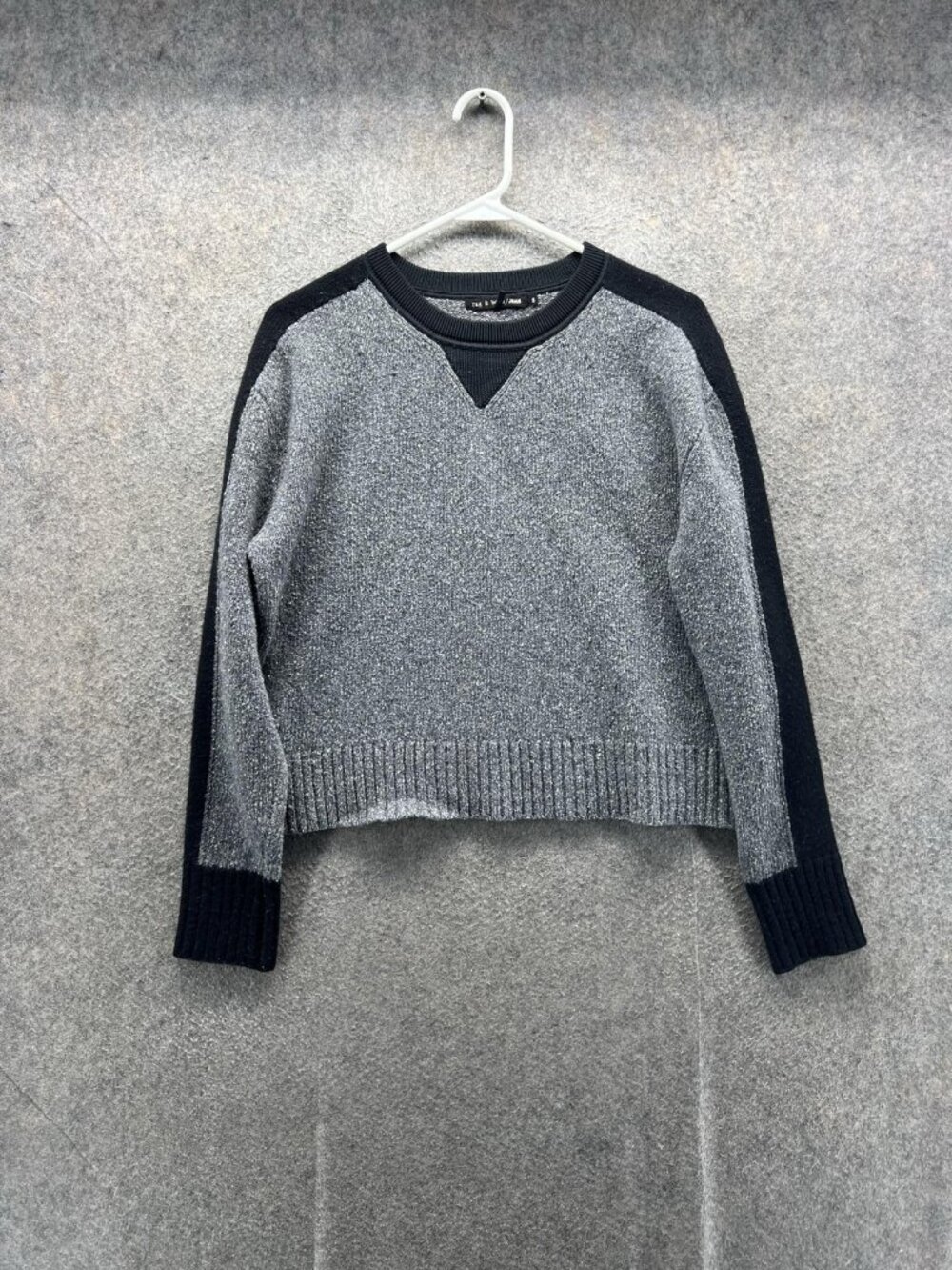 Rag & Bone/JEAN Sweater Womens Small Gray Black Crew Raglan Colorblock Pullover